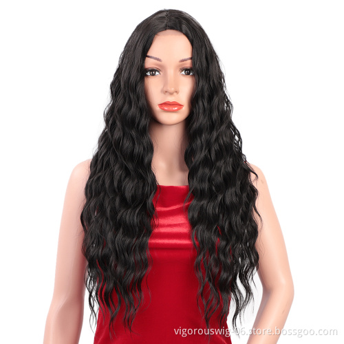 Vigorous Machine Made Swiss Small Lace Front For Black Women Deep Wave Long Cosplay Short Synthetic Hair Black Wigs